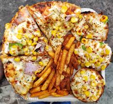 Corn Cheese Pizza 🍕 + double masala fries 🍟