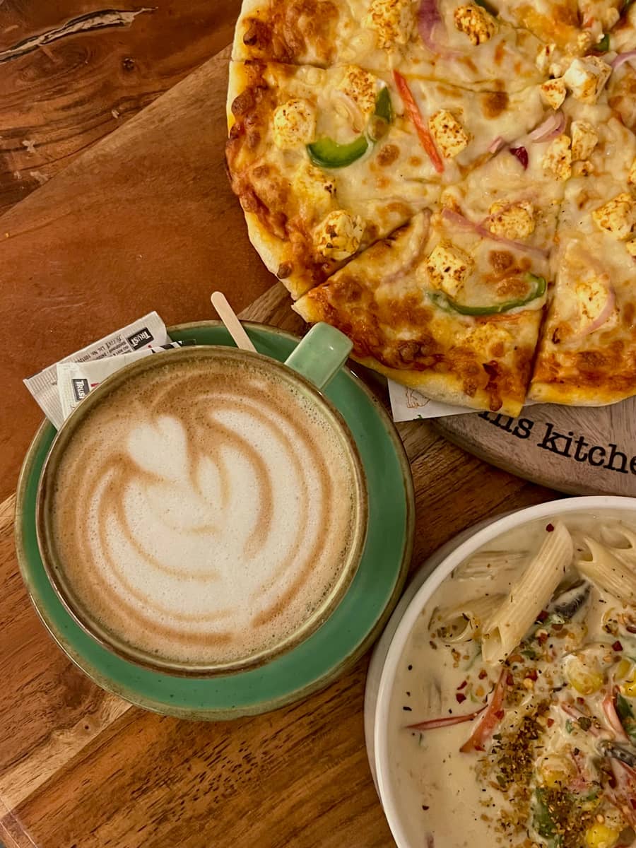 Pizza burger cold coffee