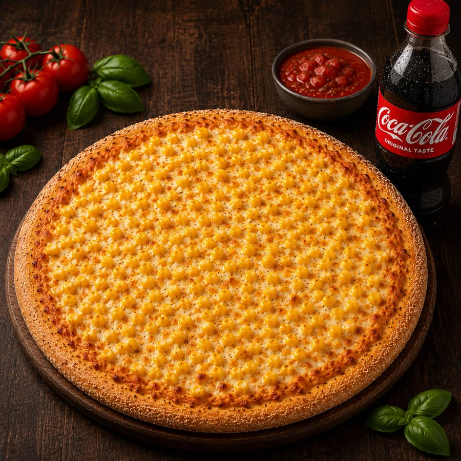 Cheese corn pizza & one coke free