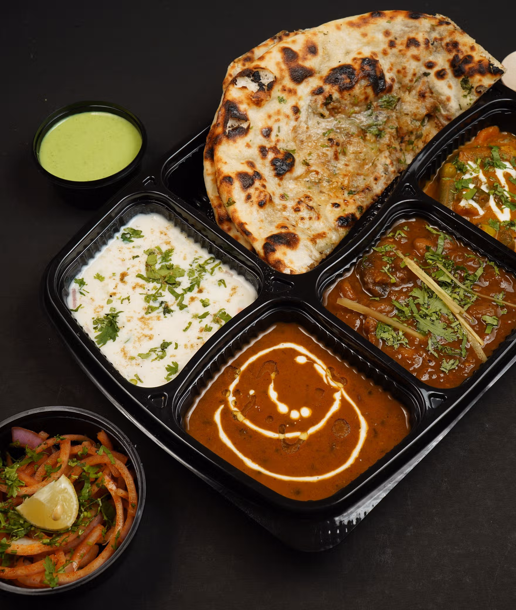 Thali (Dal-Rice, Sev Tomato, Vegetable Sabji, Papad, Kadi, Tawa Roti)