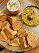 full dal tadka + 3 bafle [ ghee me ] + papad + masala chach + rice