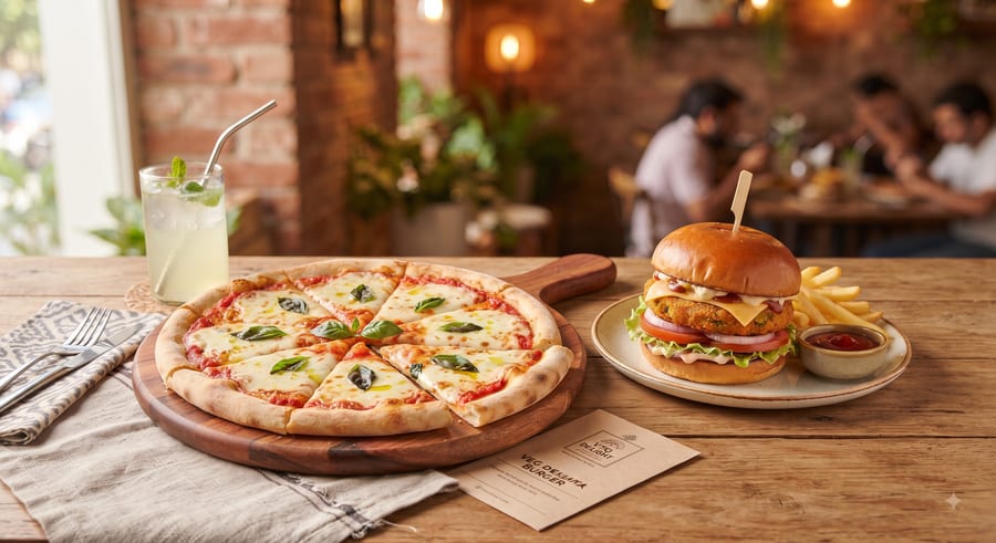 MARGHERITA PIZZA + VEG DELIGHT BURGER