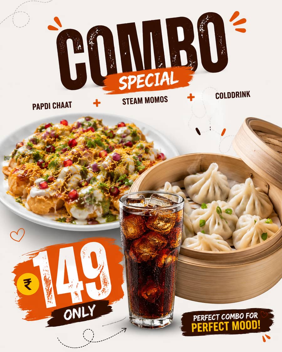 Papdi chaat+ steam momos + colddrink