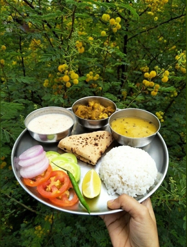 दाल+चावल+5 रोटी +सब्ज़ी+ सलाद
